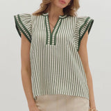 Striped Flutter Sleeve V-Neck Top