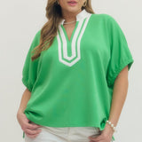 Plus Kelly Green Contrast Trim Knit Top