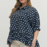 Plus Navy Polka Dot Ruffle Hem Top