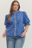 Plus Blue Leopard Puff Sleeve Top