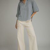 Navy Gingham Collared 3/4 Sleeve Top