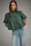 Hunter Green Bubble Hem Button-Front Top