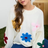 MULTI-COLOR CROCHET FLORAL DETAIL KNIT PULLOVER: BUTTER YELLOW MULTI