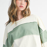 Sage & Cream Colorblock Cozy Top