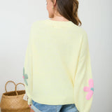 MULTI-COLOR CROCHET FLORAL DETAIL KNIT PULLOVER: BUTTER YELLOW MULTI
