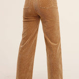 Camel Mineral Washed High Waisted Wide Leg Corduroy Pants
