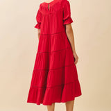 The Perfect Pop Red Tiered Midi Dress