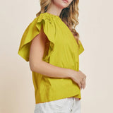 Plus Solid Poplin Blouse: Chartreuse