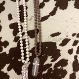 Natural Wood and  Gold Tone Beads featuring Cross