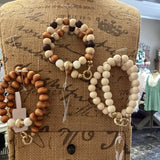 Two Wood Beaded Stretch Bracelet