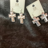 Chunky Hammered Metal Cross Drop Earrings Silver