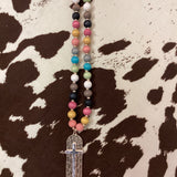 Black Wood and Gold Tone Beads featuring Cross