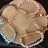 Faceted Bead Beaded Stretch Cross Bracelet