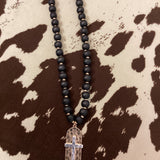 Black Wood and Gold Tone Beads featuring Cross