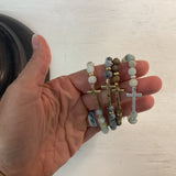 Stone Bead Beaded Stretch Cross Bracelet