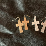 Matte Silver Hammered Cross Earrings