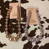 Chunk Metal Tone Beaded Necklace Gold