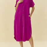 Hot Pink Collared Midi Dress