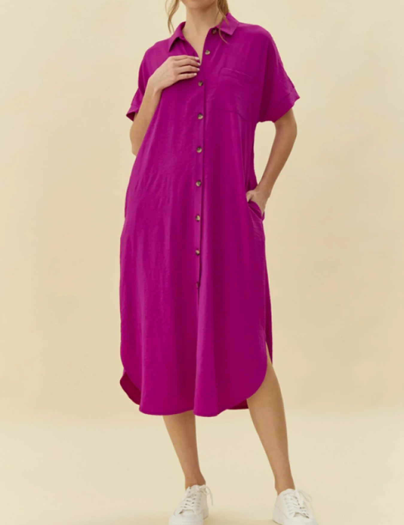 Hot Pink Collared Midi Dress Small Hot Pink Collared Midi Dress Small