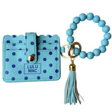 Lulu Mac Light Blue Polka Dot Beaded Wristlet ID Wallet