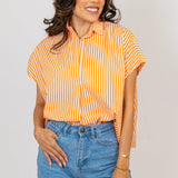Stripe Poplin Neck Collar Top