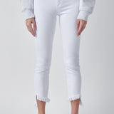 Mid Rise Slanted Fray Cropped Jeans